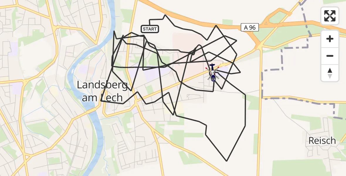 Flugroute Polizeihubschrauber Landsberg am Lech - Landsberg am Lech, 19 April 2026, 12:11