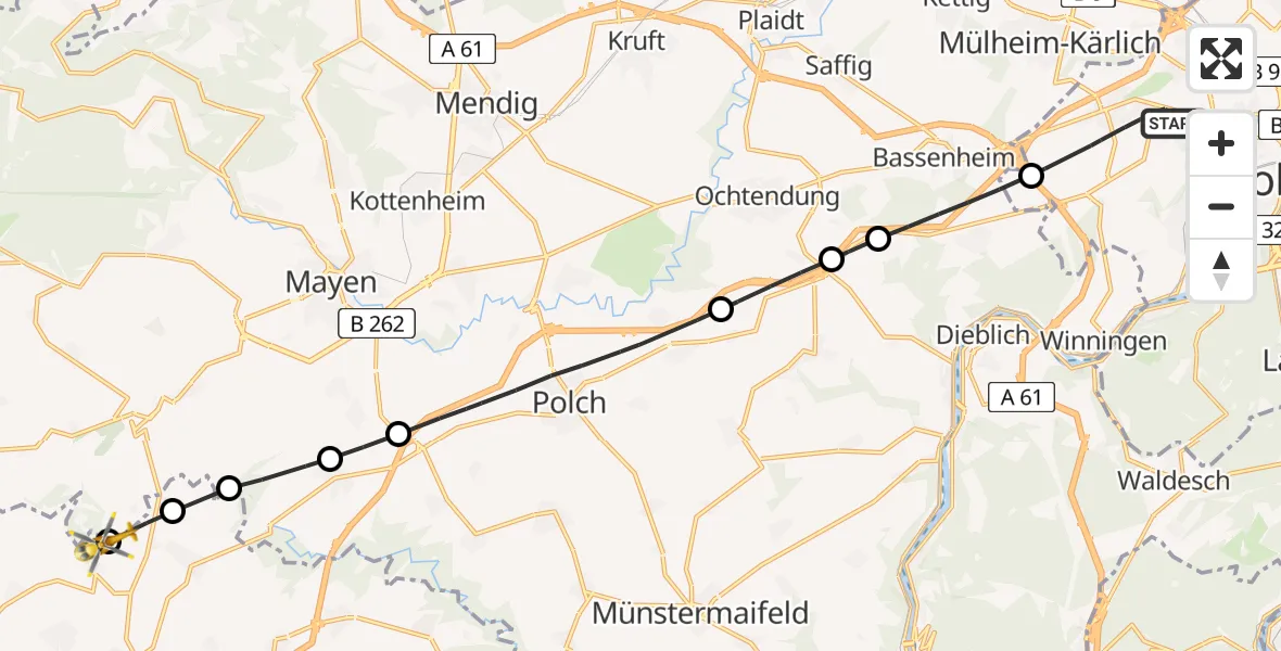 Flugroute Rettungshubschrauber Koblenz - Urmersbach, 19 April 2026, 12:16