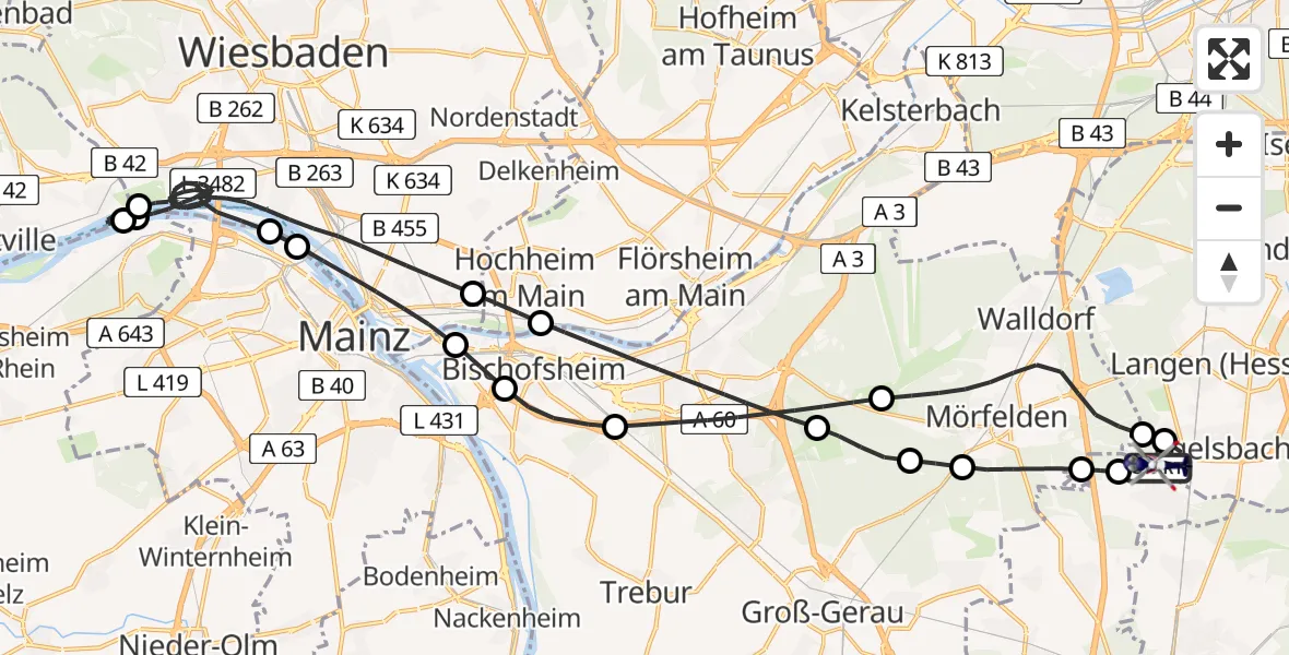 Flugroute Polizeihubschrauber Flughafen Frankfurt-Egelsbach - Flughafen Frankfurt-Egelsbach, 19 April 2026, 12:17