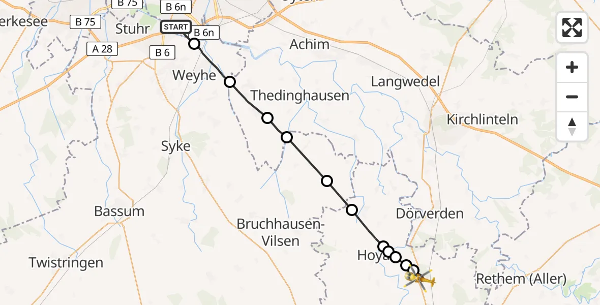 Flugroute Rettungshubschrauber Bremen - Eystrup, 19 April 2026, 12:21