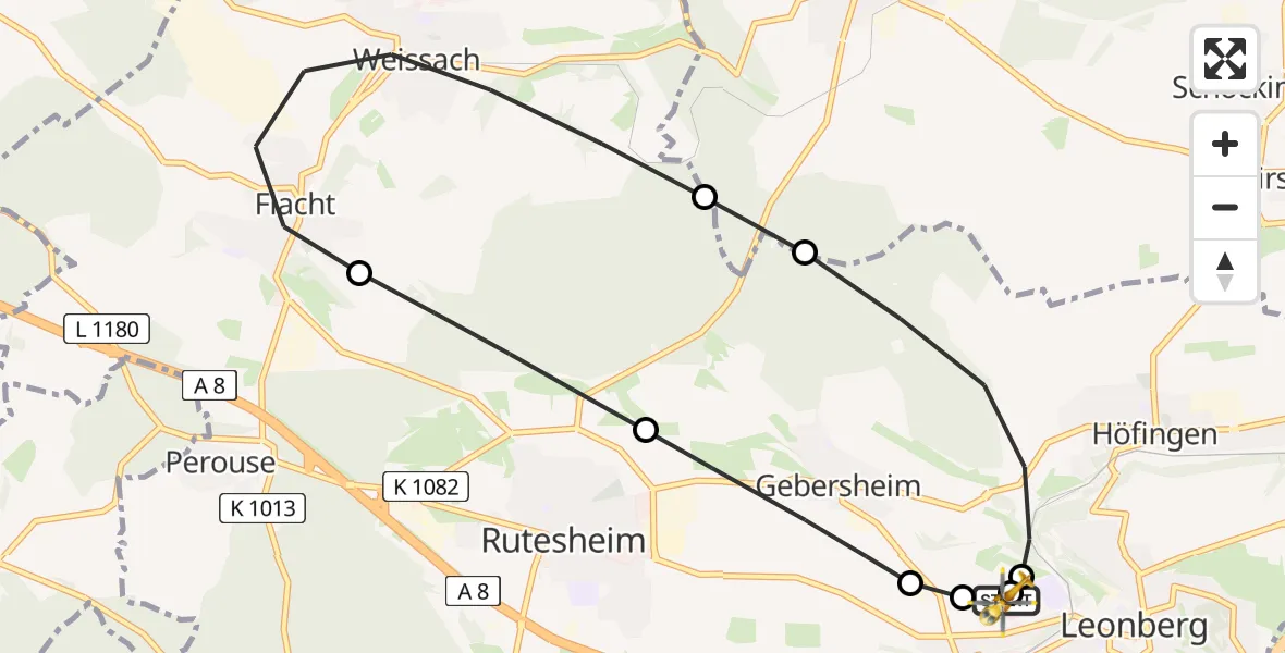 Flugroute Rettungshubschrauber Leonberg Hospital - Leonberg Hospital, 19 April 2026, 12:21