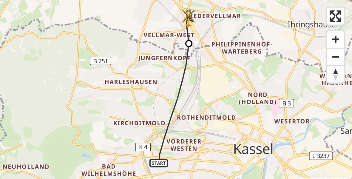 Flugroute Rettungshubschrauber Kassel - Vellmar, 19 April 2026, 12:26