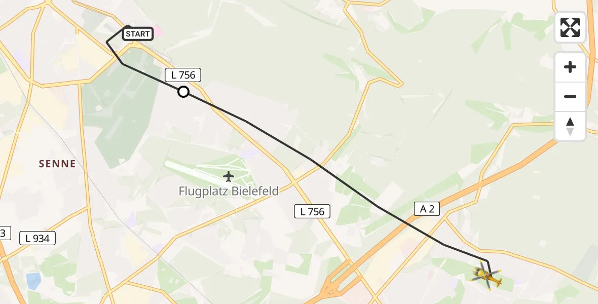 Flugroute Rettungshubschrauber Luftrettungszentrum Bielefeld - Bielefeld, 19 April 2026, 12:28