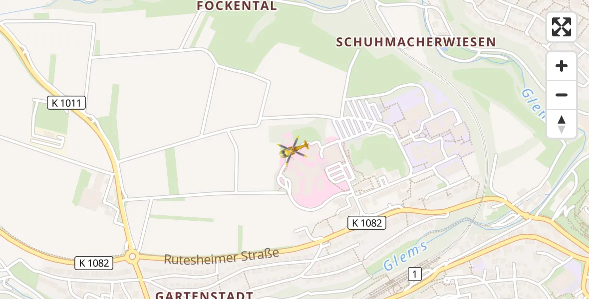 Flugroute Rettungshubschrauber Leonberg Hospital - Leonberg Hospital, 19 April 2026, 12:28