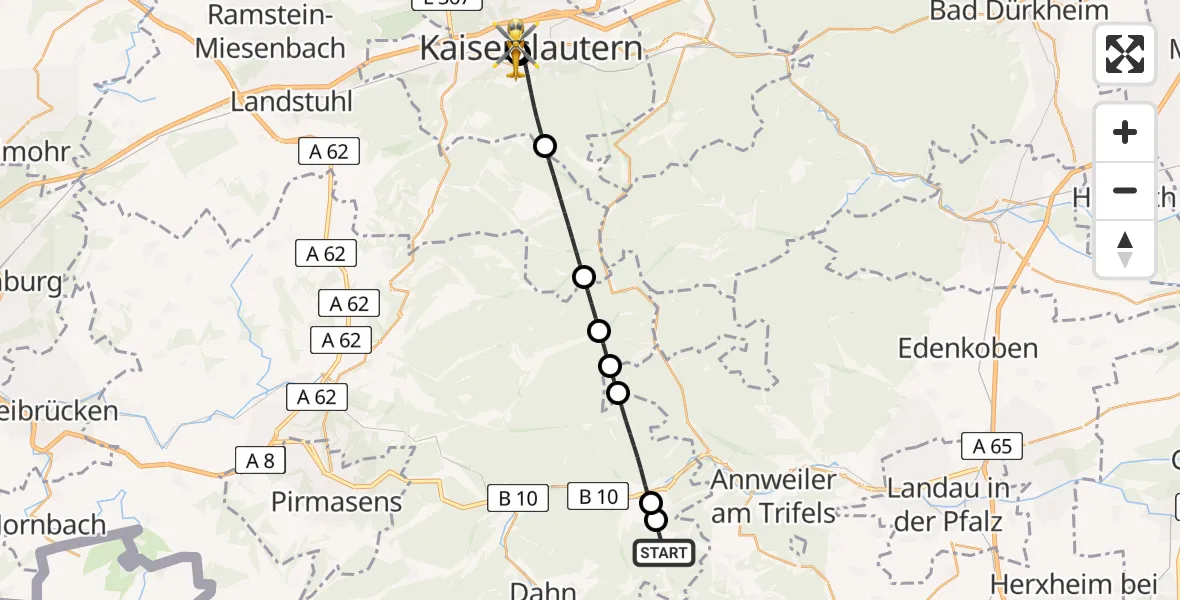 Flugroute Rettungshubschrauber Schwanheim - Westpfalz Hospital Kaiserslautern, 19 April 2026, 12:29