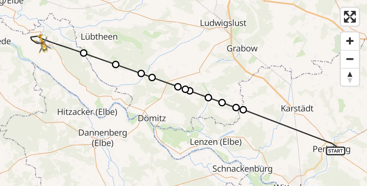 Flugroute Rettungshubschrauber Perleberg - Amt Neuhaus, 19 April 2026, 12:29