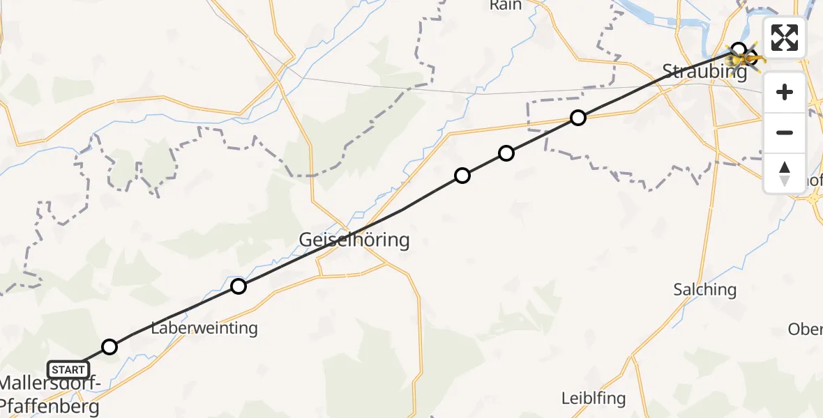 Flugroute Rettungshubschrauber Mallersdorf-Pfaffenberg - Sankt Elisabeth Hospital Straubing, 19 April 2026, 12:32