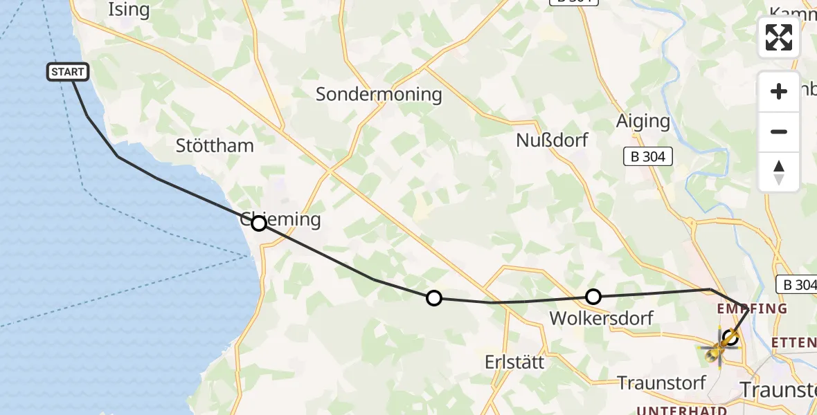 Flugroute Rettungshubschrauber Chiemsee (See) - Traunstein Krankenhaus Hubschrauberlandeplatz, 19 April 2026, 12:39