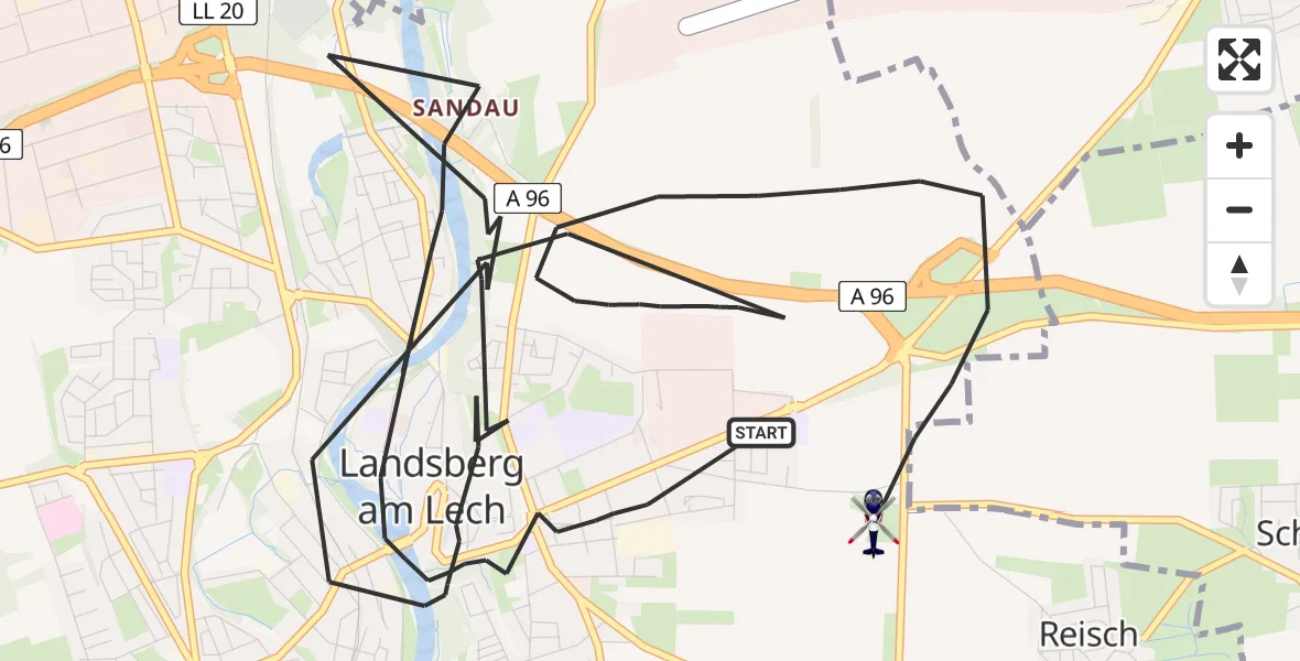 Flugroute Polizeihubschrauber Landsberg am Lech - Landsberg am Lech, 19 April 2026, 12:41