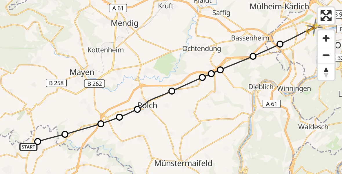 Flugroute Rettungshubschrauber Urmersbach - Koblenz, 19 April 2026, 12:43