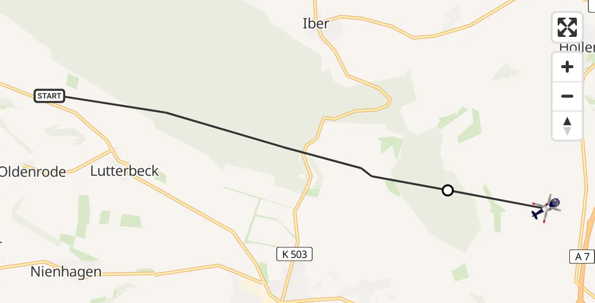 Flugroute Polizeihubschrauber Moringen - Northeim, 19 April 2026, 12:45
