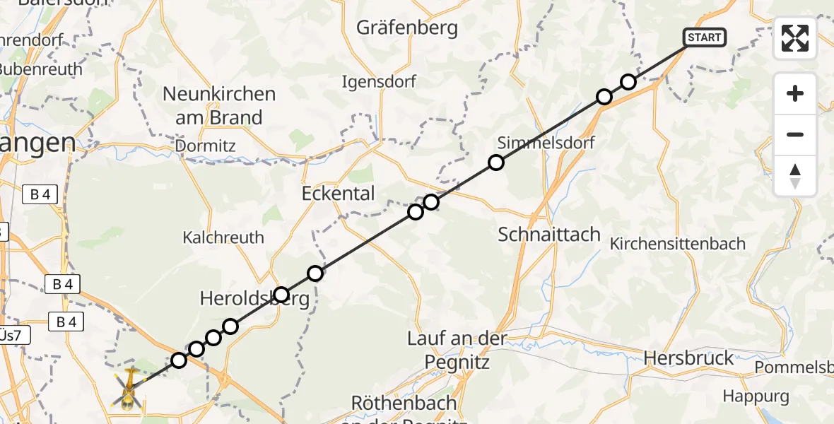 Flugroute Rettungshubschrauber Betzenstein - Flughafen Nuremberg, 19 April 2026, 12:46