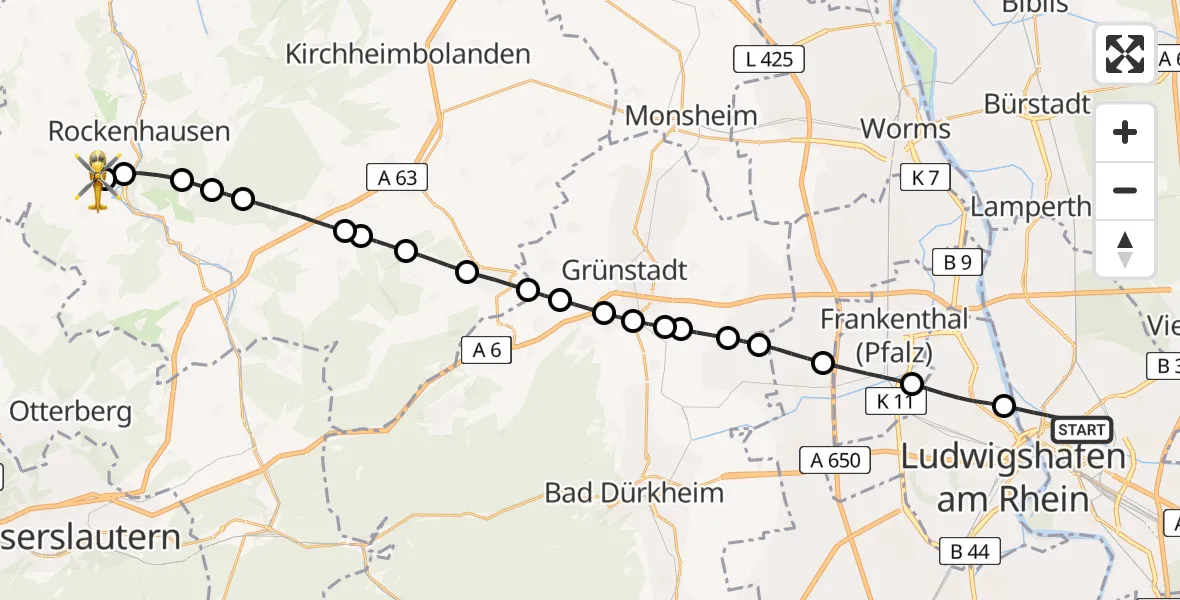 Flugroute Rettungshubschrauber Mannheim - Imsweiler UL, 19 April 2026, 13:09