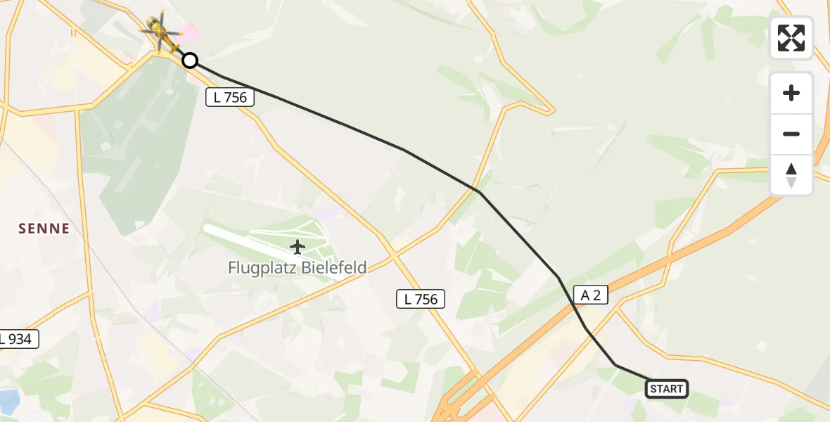 Flugroute Rettungshubschrauber Bielefeld - Luftrettungszentrum Bielefeld, 19 April 2026, 13:12