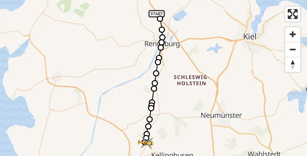 Flugroute Rettungshubschrauber Owschlag - Itzehoe Hungriger Wolf Flugplatz, 19 April 2026, 13:35