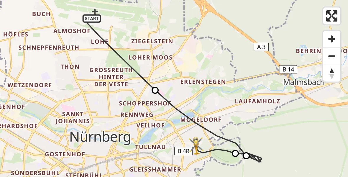Flugroute Rettungshubschrauber Flughafen Nuremberg - Nürnberg, 19 April 2026, 13:43