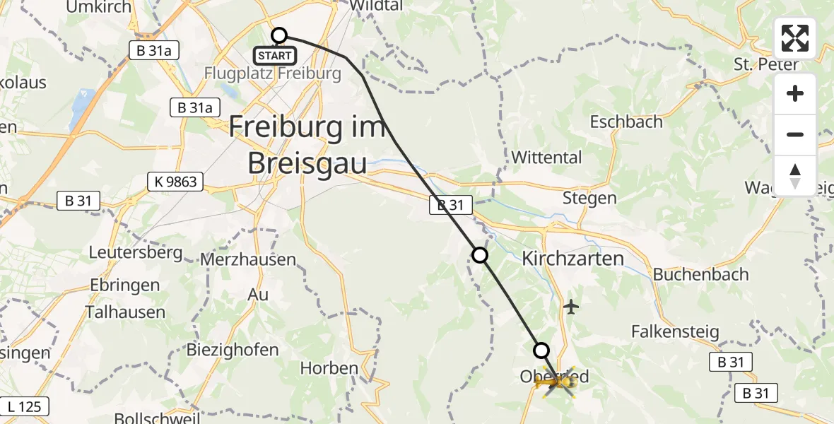 Flugroute Rettungshubschrauber Freiburg im Breisgau Flugplatz - Oberried, 19 April 2026, 14:08