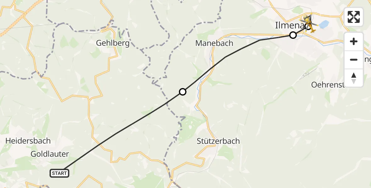 Flugroute Rettungshubschrauber Suhl - Ilmenau, 19 April 2026, 14:10