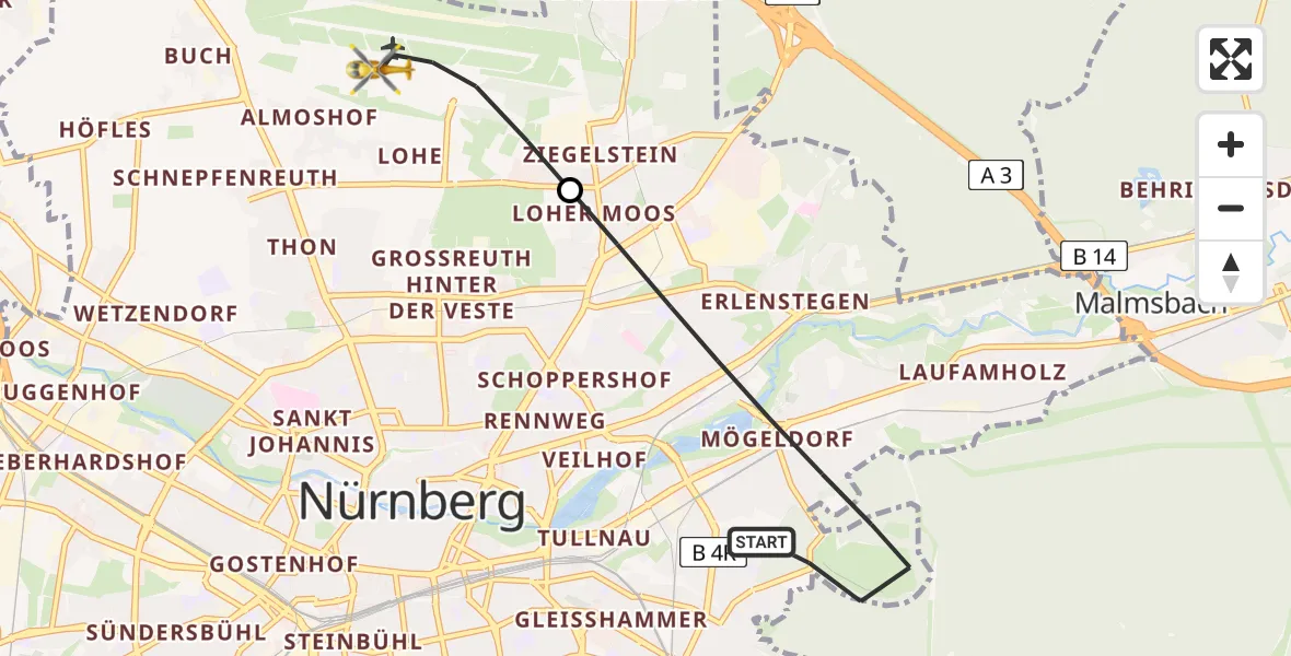 Flugroute Rettungshubschrauber Nürnberg - Flughafen Nuremberg, 19 April 2026, 14:12
