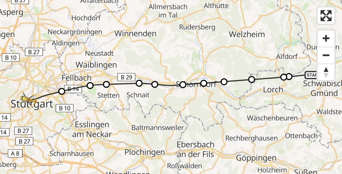 Flugroute Rettungshubschrauber Schwäbisch Gmünd - Stuttgart, 19 April 2026, 14:16