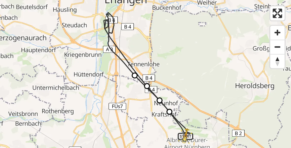Flugroute Rettungshubschrauber Flughafen Nuremberg - Flughafen Nuremberg, 19 April 2026, 14:23