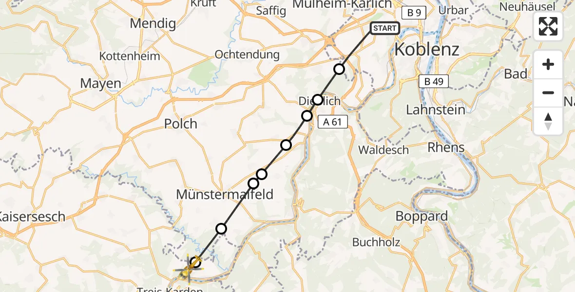 Flugroute Rettungshubschrauber Koblenz - Müden (Mosel), 19 April 2026, 14:29