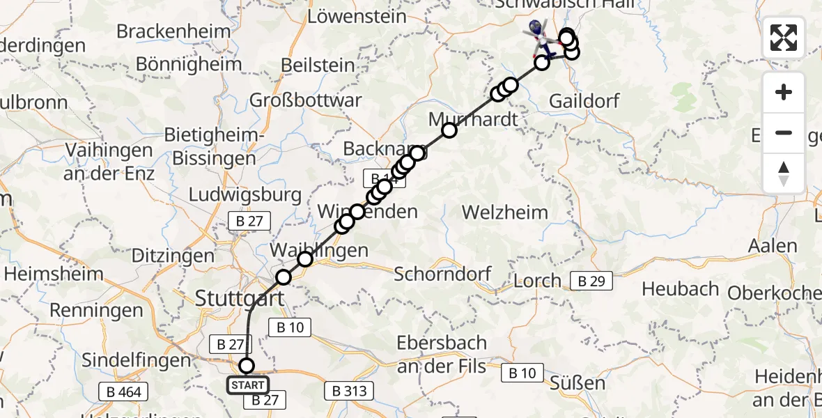 Flugroute Polizeihubschrauber Flughafen Stuttgart - Rosengarten, 19 April 2026, 14:43