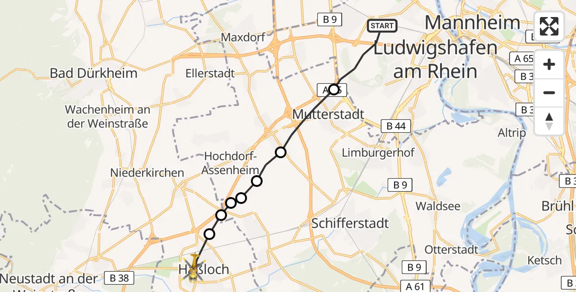 Flugroute Rettungshubschrauber Ludwigshafen am Rhein - Haßloch, 19 April 2026, 14:44