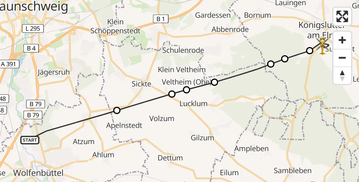 Flugroute Rettungshubschrauber Wolfenbüttel - Königslutter am Elm, 19 April 2026, 14:49