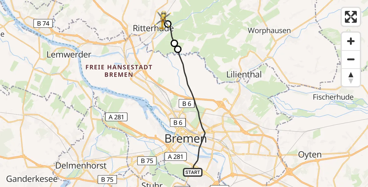 Flugroute Rettungshubschrauber Bremen - Osterholz-Scharmbeck, 19 April 2026, 14:56
