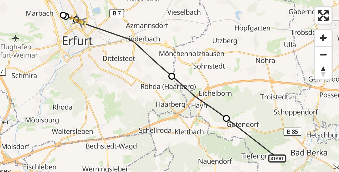 Flugroute Ambulanzhubschrauber Bad Berka - Erfurt, 19 April 2026, 14:58
