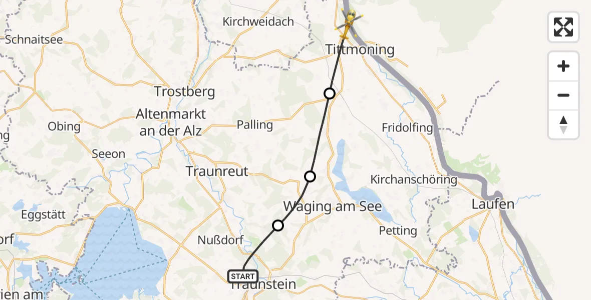 Flugroute Rettungshubschrauber Traunstein - Hochburg-Ach, 19 April 2026, 15:12