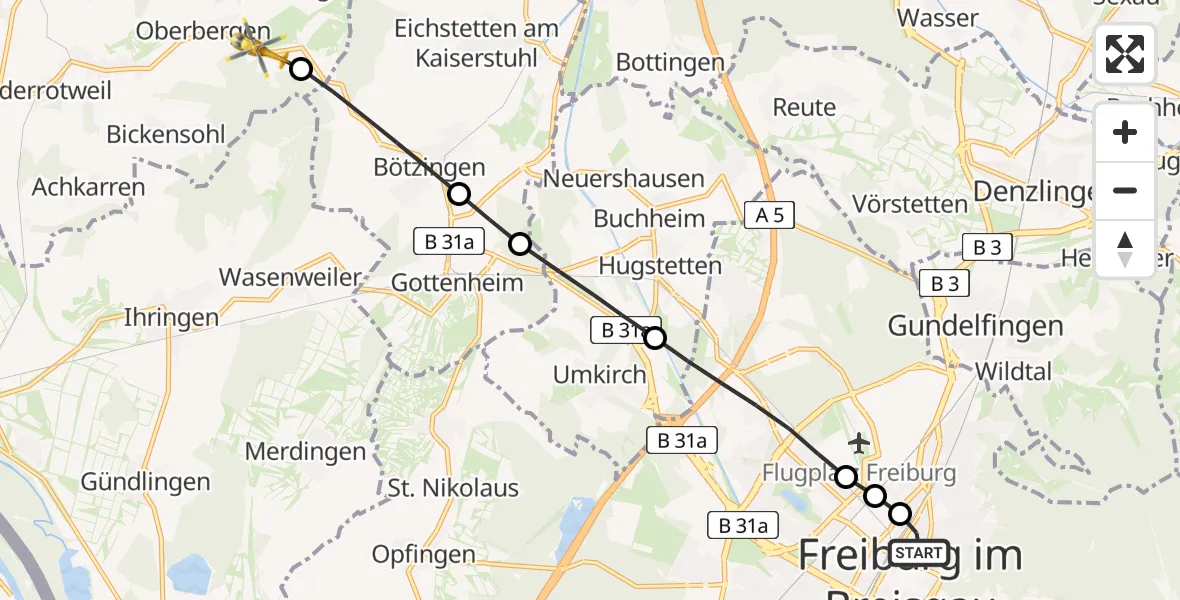 Flugroute Rettungshubschrauber Freiburg im Breisgau - Vogtsburg im Kaiserstuhl, 19 April 2026, 15:22
