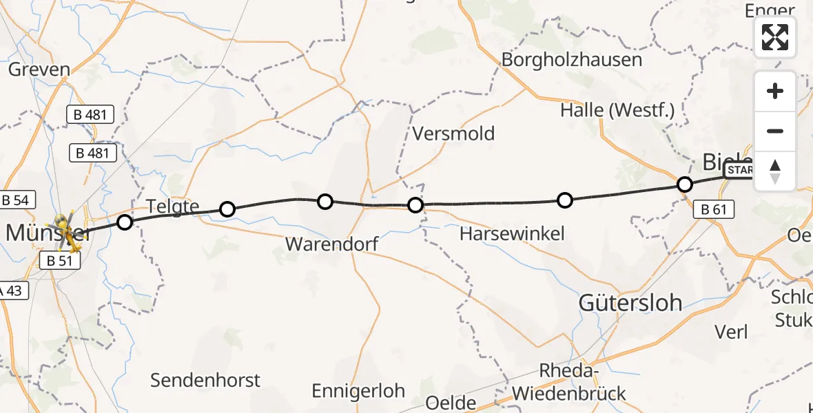 Flugroute Rettungshubschrauber Bielefeld - Münster, 19 April 2026, 15:26