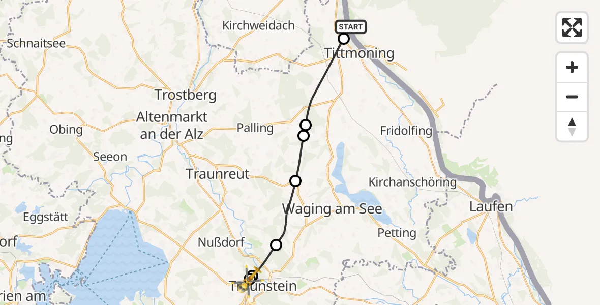 Flugroute Rettungshubschrauber Hochburg-Ach - Traunstein Hospital, 19 April 2026, 15:40