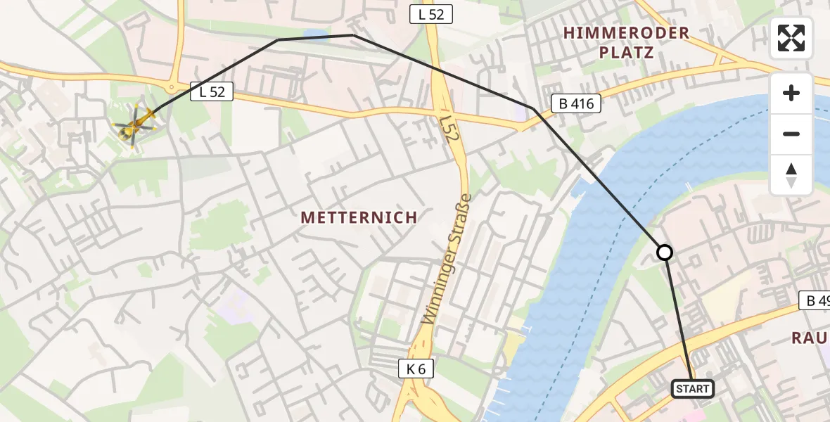 Flugroute Rettungshubschrauber Katholisches Klinikum Marienhof Koblenz Hubschrauberlandeplatz - Koblenz, 19 April 2026, 15:45