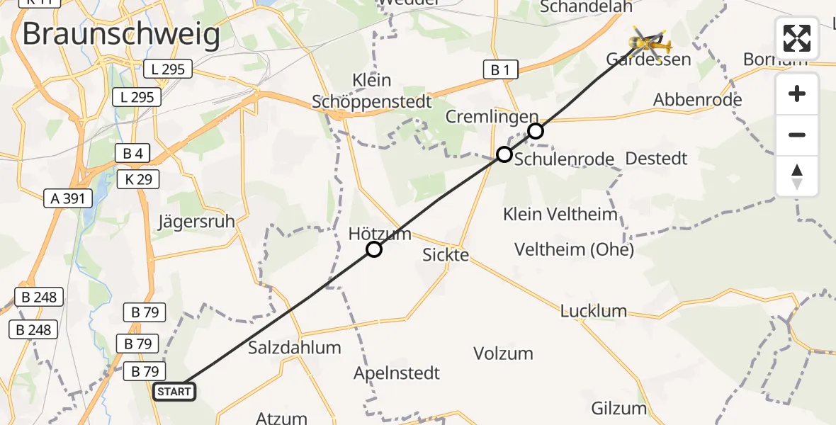 Flugroute Rettungshubschrauber Wolfenbüttel - Cremlingen, 19 April 2026, 15:54
