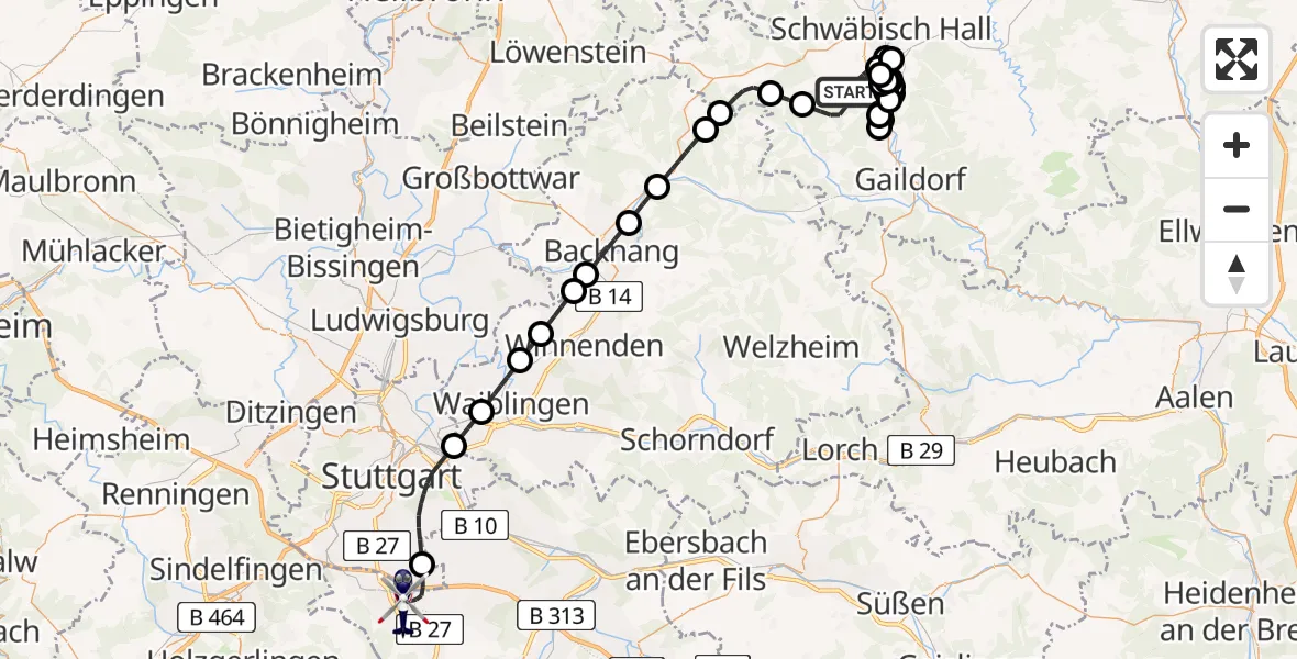 Flugroute Polizeihubschrauber Rosengarten - Flughafen Stuttgart, 19 April 2026, 15:53