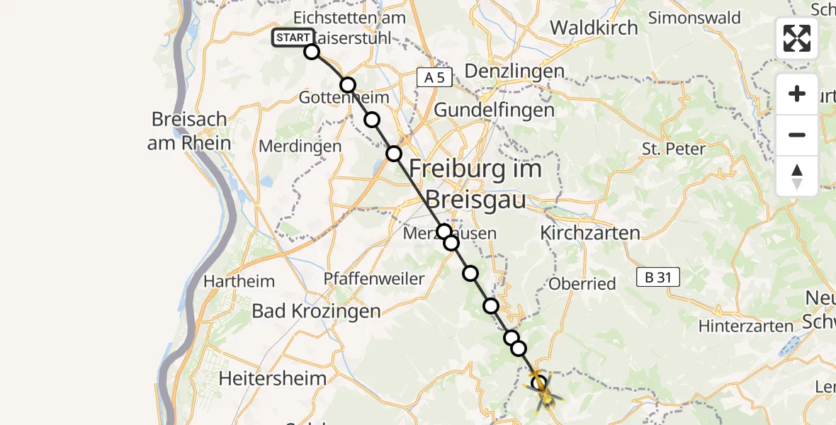 Flugroute Rettungshubschrauber Vogtsburg im Kaiserstuhl - Todtnau, 19 April 2026, 16:02