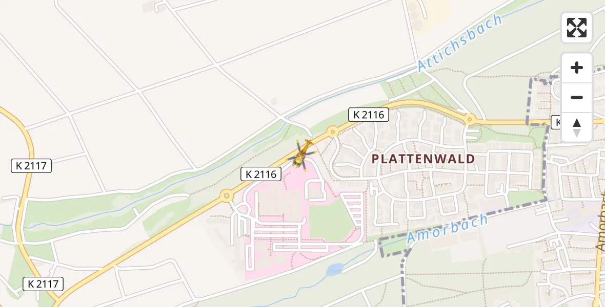 Flugroute Rettungshubschrauber Klinikum am Plattenwald - Klinikum am Plattenwald, 19 April 2026, 16:33