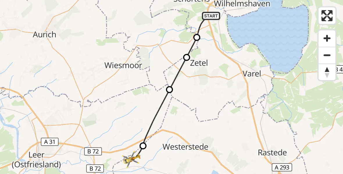 Flugroute Rettungshubschrauber Sande - Apen, 19 April 2026, 16:38