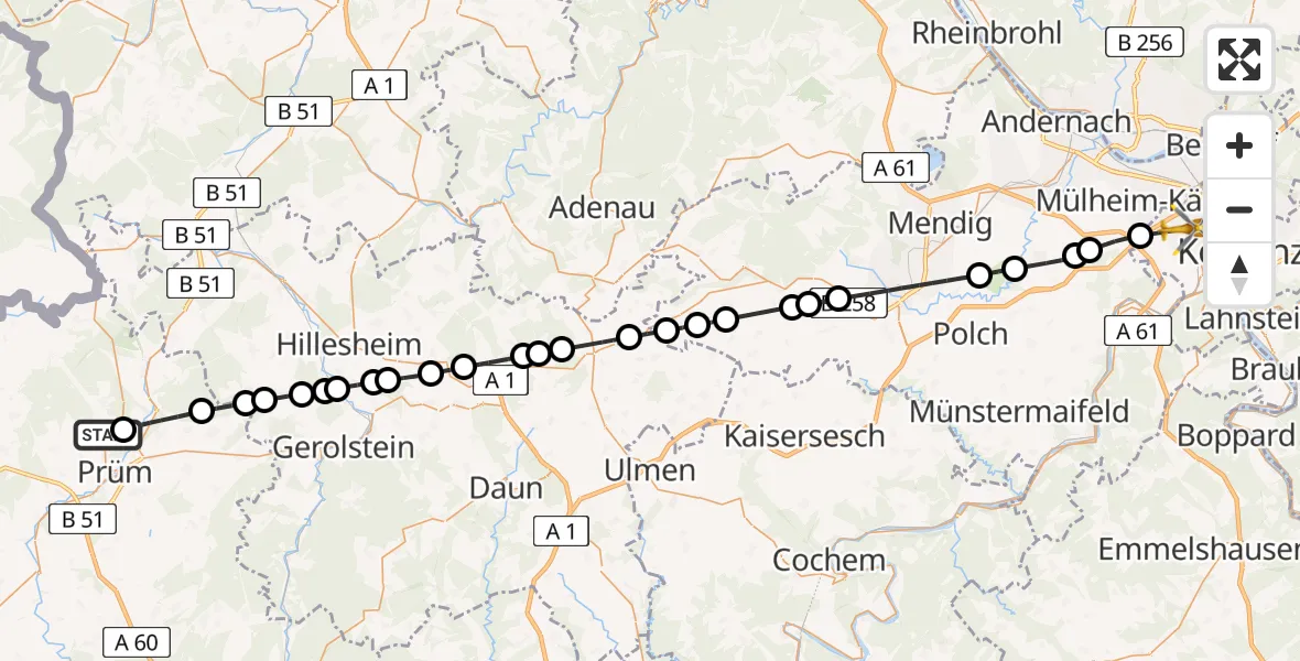 Flugroute Ambulanzhubschrauber Gondenbrett - Koblenz, 19 April 2026, 16:46