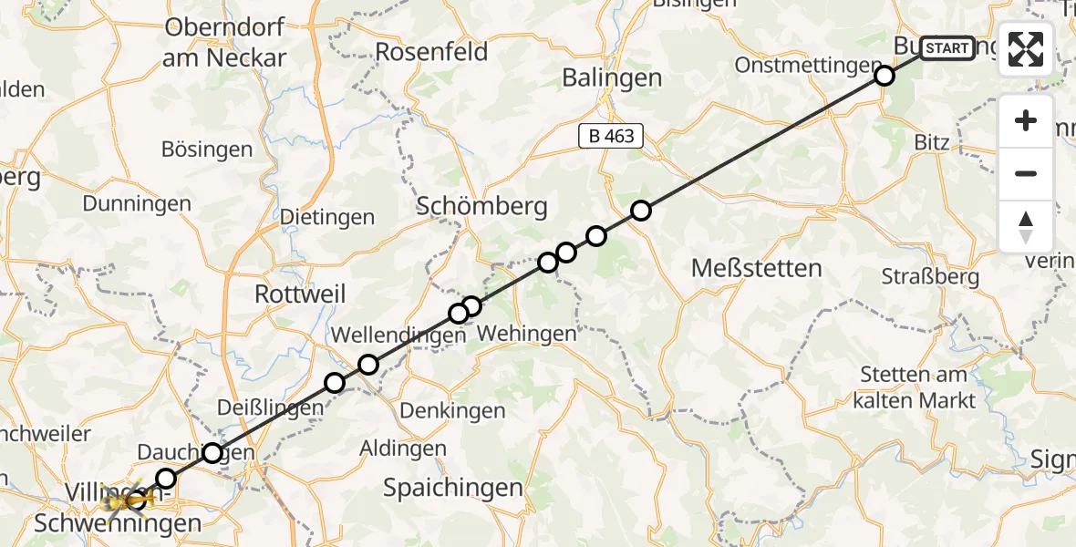 Flugroute Rettungshubschrauber Burladingen - DRF Air Rescue Station Villingen-Schwenningen Hubschrauberlandeplatz (Christoph 11), 19 April 2026, 16:46