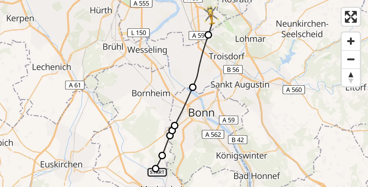 Flugroute Rettungshubschrauber Meckenheim - Köln Bonn Flughafen, 19 April 2026, 16:52