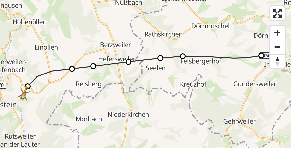 Flugroute Rettungshubschrauber Imsweiler UL - Wolfstein, 19 April 2026, 16:56