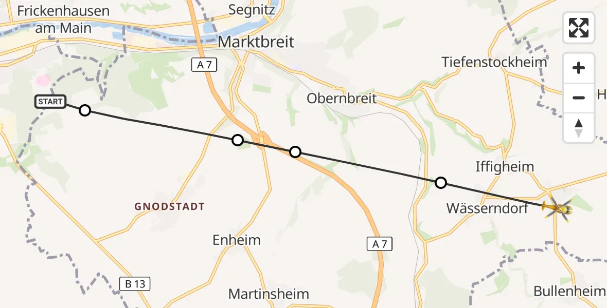 Flugroute Rettungshubschrauber Ochsenfurt Hospital - Seinsheim, 19 April 2026, 17:28