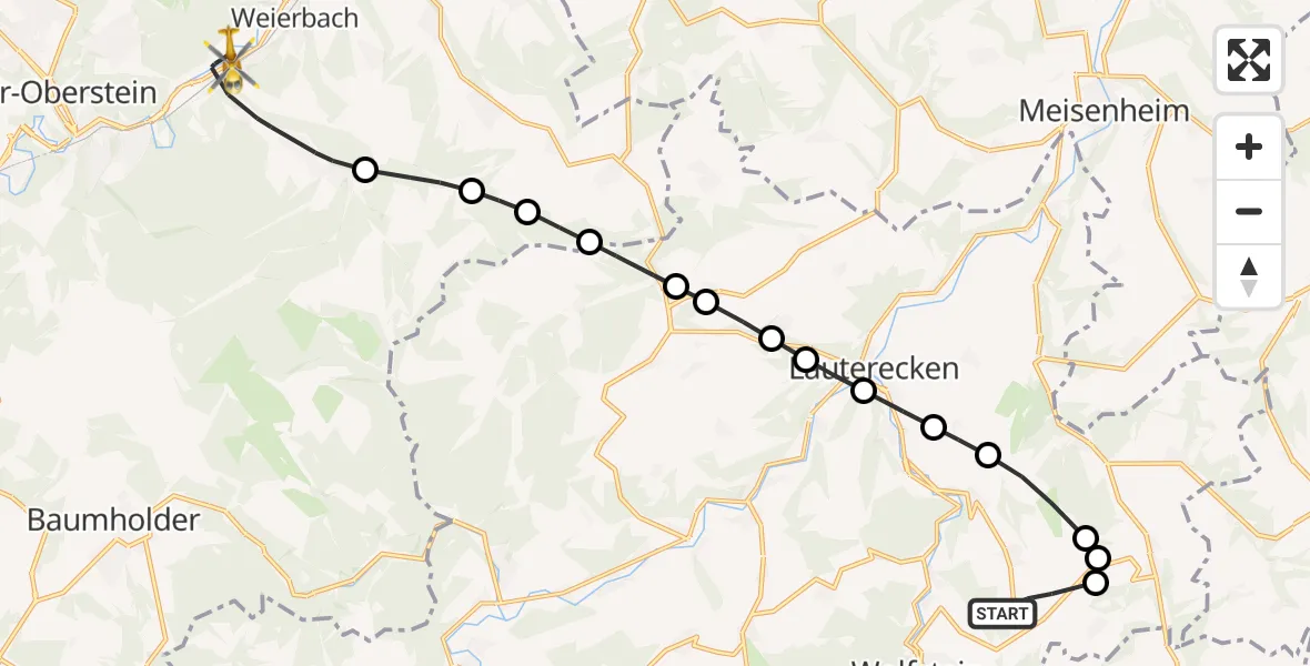 Flugroute Rettungshubschrauber Einöllen - Idar-Oberstein, 19 April 2026, 17:42