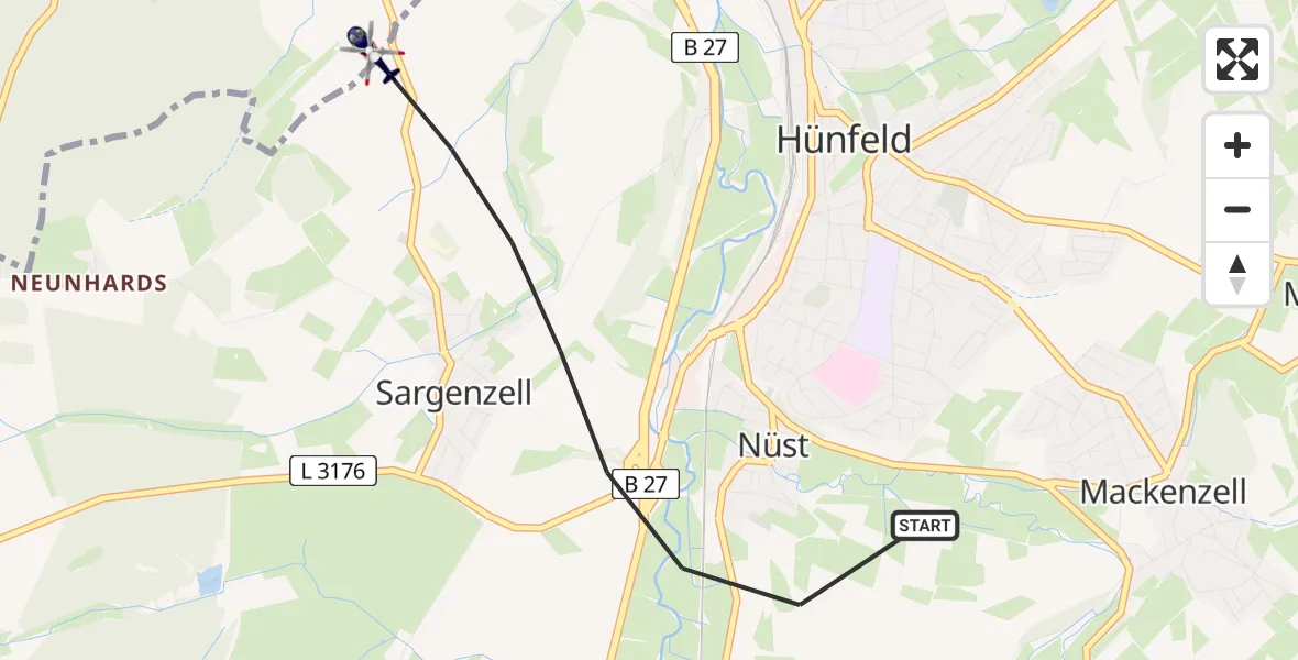 Flugroute Polizeihubschrauber Hünfeld - Hünfeld, 19 April 2026, 17:43