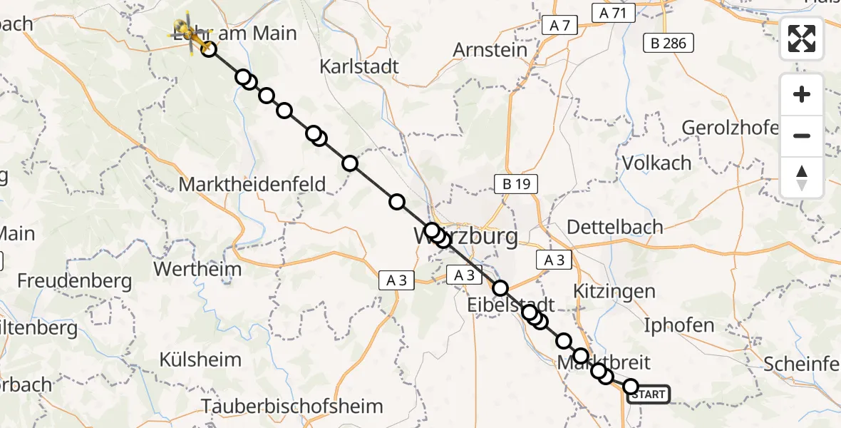 Flugroute Rettungshubschrauber Seinsheim - Rechtenbach, 19 April 2026, 17:47