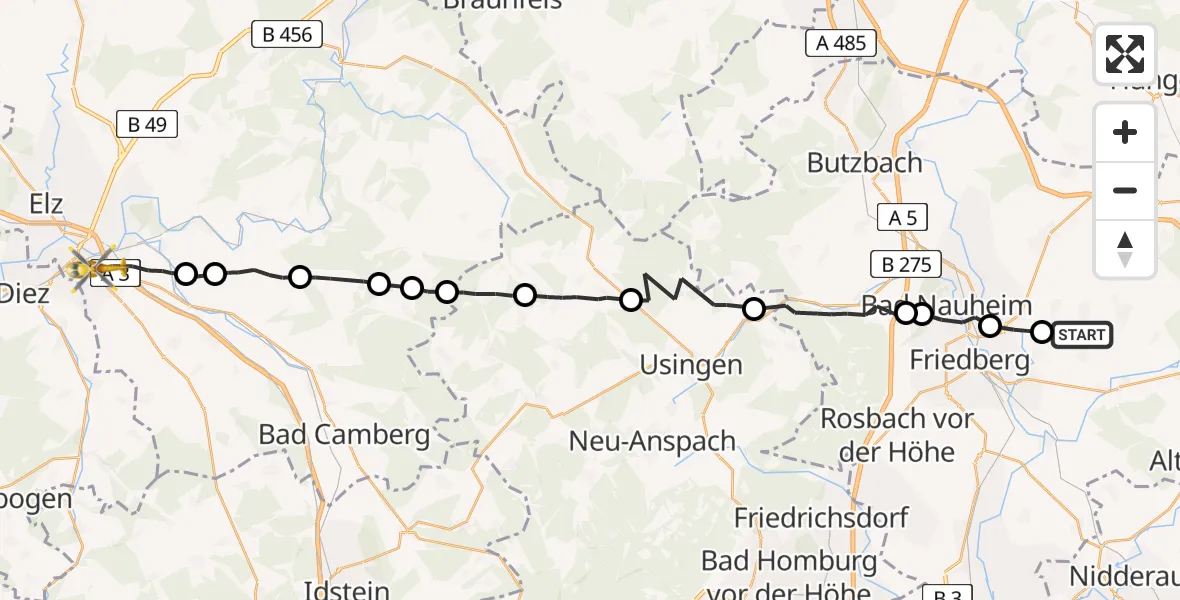 Flugroute Ambulanzhubschrauber Reichelsheim (Wetterau) - Limburg a.d.Lahn, 19 April 2026, 17:49
